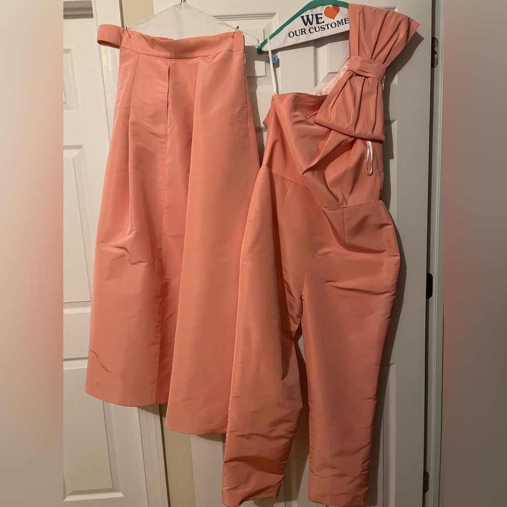 Alexia Maria - Elegant Coral Jumpsuit and overlay Skirt Set